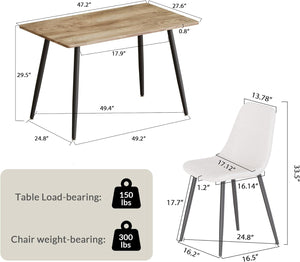 English Elm 47" Modern Minimalist Mdf Dining Table With Beige Chairs, Black Metal Legs For Stylish Small Spaces W2189S00102