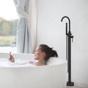 English Elm Freestanding Bathtub Faucet Floor Mount Matte Black Single Handle with Hand Shower High Flow Design Matt Black T3177P277530