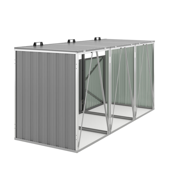 English Elm Garbage Bin Shed Galvanized Steel Enclosure Fits Three Cans with Lockable Waterproof Lid Light Gray W1598P357717
