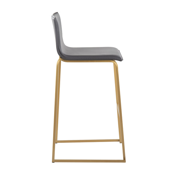 English Elm Mara Contemporary Barstool Set Of 2 In Gold Steel & Grey Faux Leather - Modern Comfort & Style B202P222231