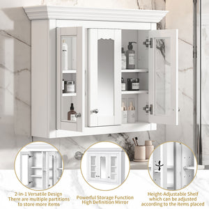 English Elm 35" Bathroom Medicine Cabinet with Mirror — 5 Adjustable Shelves, Wall-Mounted Storage, Modern White Elegance N710P264306K