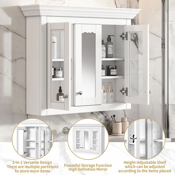 English Elm 35" Bathroom Medicine Cabinet with Mirror — 5 Adjustable Shelves, Wall-Mounted Storage, Modern White Elegance N710P264306K