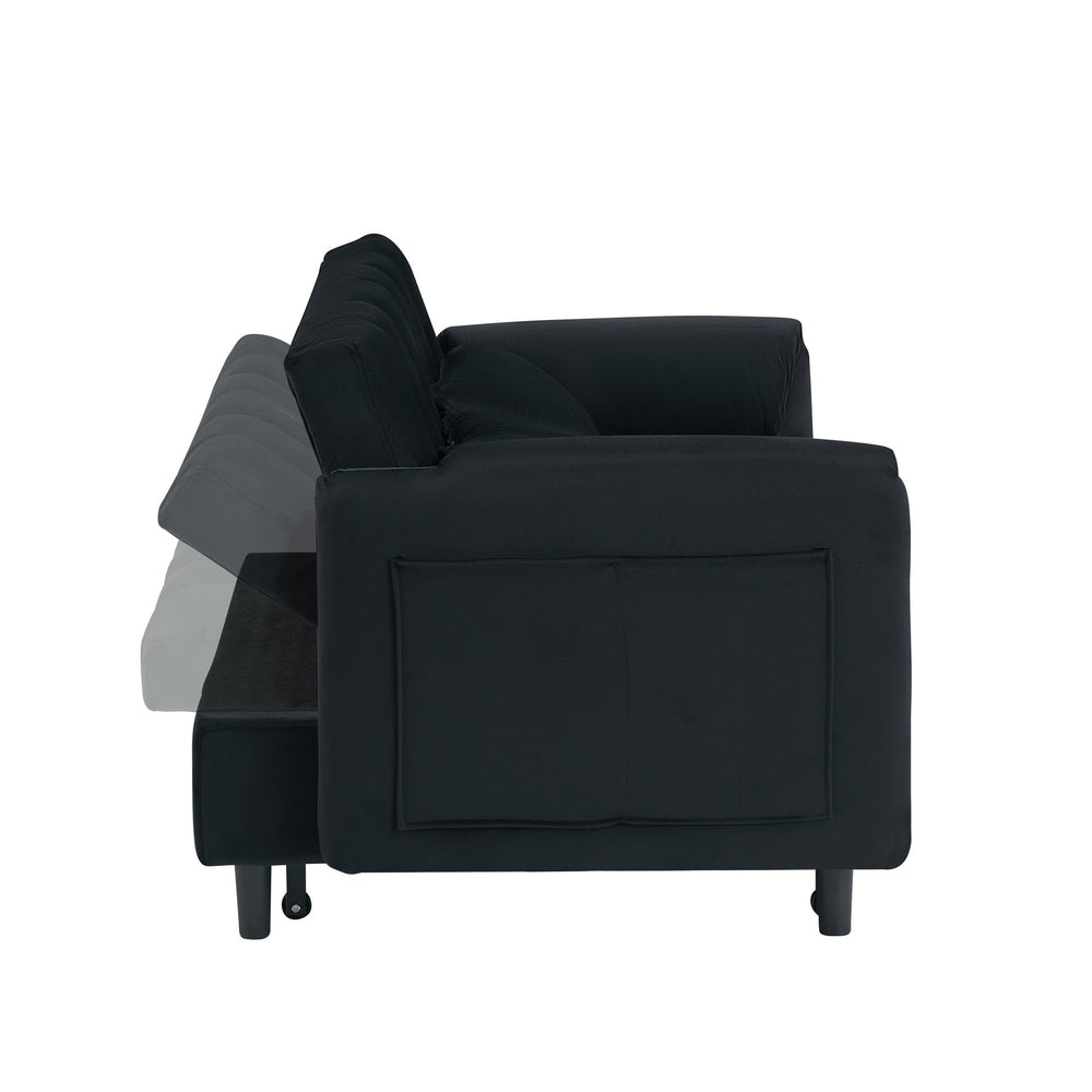 English Elm 52 Black Modern Velvet Sofa Bed 3-in-1 Convertible Loveseat with Pillows, Pockets, Metal Legs, 500lb Capacity W1658P266335