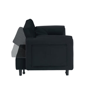 English Elm 52 Black Modern Velvet Sofa Bed 3-in-1 Convertible Loveseat with Pillows, Pockets, Metal Legs, 500lb Capacity W1658P266335
