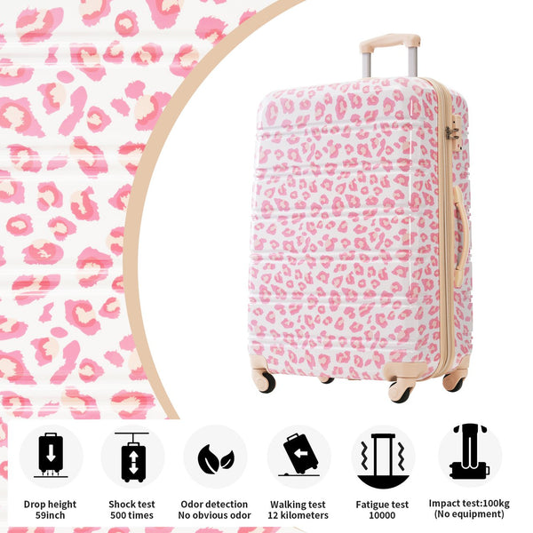English Elm Hardshell Polycarbonate Luggage Set Three Piece Spinner Suitcases with Tsa Lock Pink Leopard N732P218227U