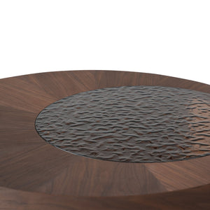 English Elm Tavola Modern Round Coffee Table Set with Walnut Veneer & Ripple Glass—Sturdy Two-Piece, Scratch-Resistant B341P321122