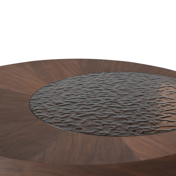 English Elm Tavola Modern Round Coffee Table Set with Walnut Veneer & Ripple Glass—Sturdy Two-Piece, Scratch-Resistant B341P321122