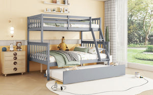 English Elm Twin Over Full Bunk Bed With Trundle, Detachable Ladder, Rustic Grey Wood, Space-Saving Design W504S00186-GIGA