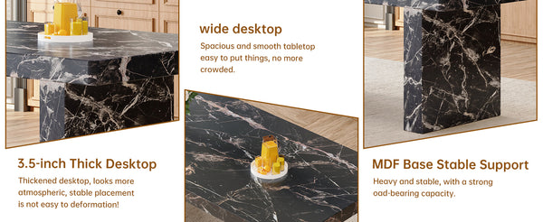 English Elm Table and Chair Set Seats Eight with Marble Pattern Mdf Top Brown Fabric Dining W1151S04134