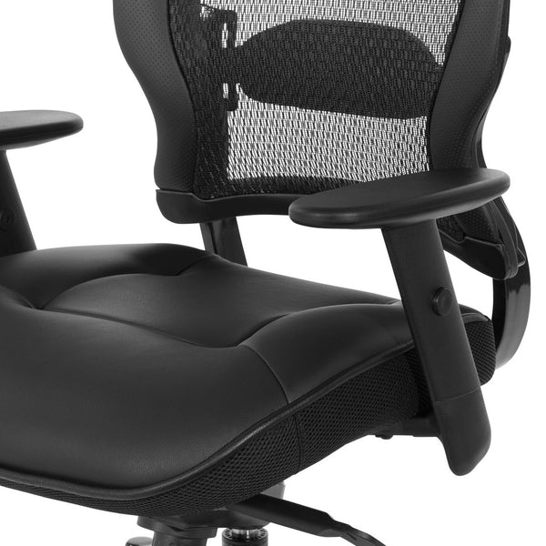 OSP Home Furnishings Pro Ergonomic Mesh Back Office Chair with Lumbar Support Padded Leather Seat Gas Lift 27008