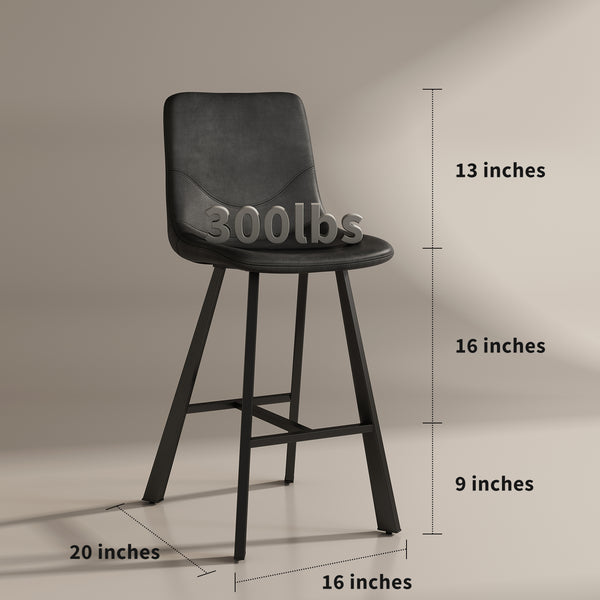 English Elm Faux Leather Counter Stools Set of Two Ergonomic Curved Back Metal Frame Kitchen Seating Black Pu W5096P400378