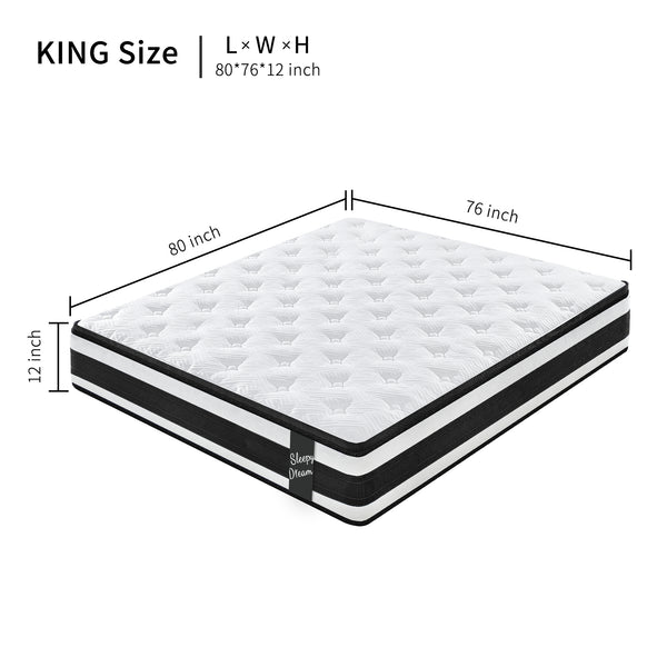English Elm 12 Inch King Hybrid Mattress Pocket Springs Certified Foam Breathable Knit Cover W3017P301132