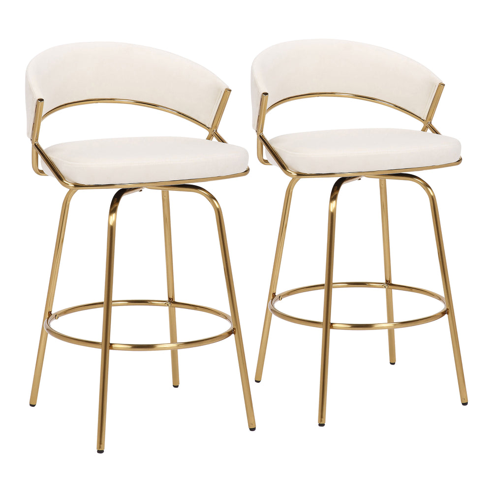 English Elm Jie Glam Velvet Counterstools with Gold Metal Frame for Kitchen Islands Set of 2 B202S00332