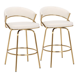 English Elm Jie Glam Velvet Counterstools with Gold Metal Frame for Kitchen Islands Set of 2 B202S00332