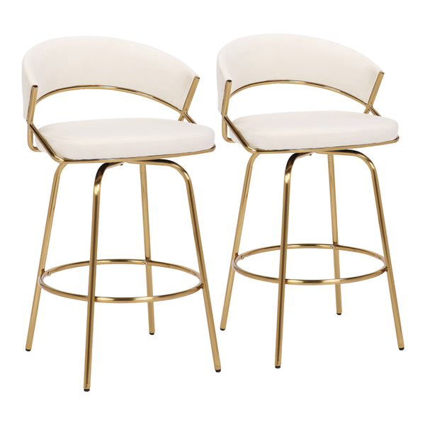 English Elm Jie Glam Velvet Counterstools with Gold Metal Frame for Kitchen Islands Set of 2 B202S00332
