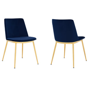 English Elm Opalyn Velvet Dining Chairs Set of 2 with Luxe Gold Metal Legs — Chic Upholstered Accent Seating for Home Blue B2736P354360