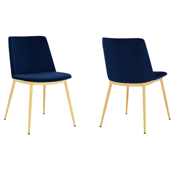English Elm Opalyn Velvet Dining Chairs Set of 2 with Luxe Gold Metal Legs — Chic Upholstered Accent Seating for Home Blue B2736P354360