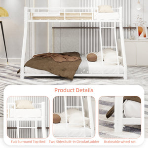 English Elm Metal Twin Over Full Bunk Bed With Removable Stairs, Heavy-Duty Frame & 12" Under-Bed Storage Space W1935P195937
