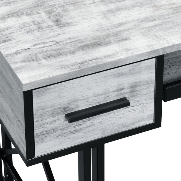 English Elm Settea Antique White Computer Desk with Black Accents, 2 Drawers, Keyboard Tray, Durable Metal Frame B2726P288785