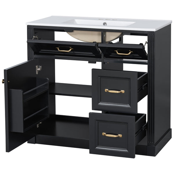 English Elm 36 Inch Bathroom Vanity With Sink & Soft-Close Drawers - Modern Black Cabinet For Smart Storage N725P336549B
