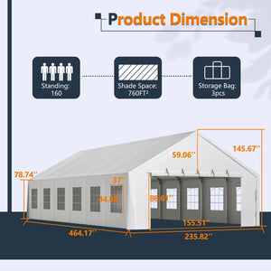 English Elm 20x40ft Heavy Duty Galvanized Steel Frame Party Tent Waterproof Outdoor Wedding Canopy W1422S00064