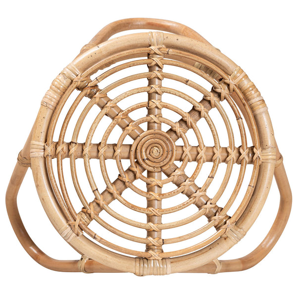 English Elm Modern Handcrafted Rattan Round End Table Openwork Weave for Boho Living Spaces B2750P420384