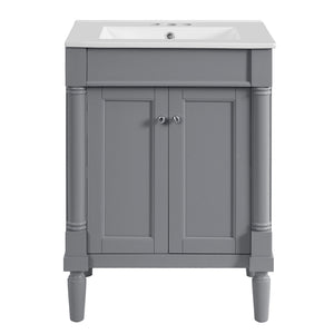English Elm 24'' Modern Bathroom Vanity with Ceramic Basin, Solid Wood Frame, Soft-Close Doors, Ample Storage Grey N710P190503E