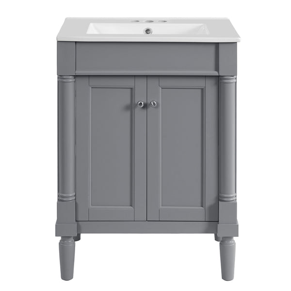 English Elm 24'' Modern Bathroom Vanity with Ceramic Basin, Solid Wood Frame, Soft-Close Doors, Ample Storage Grey N710P190503E