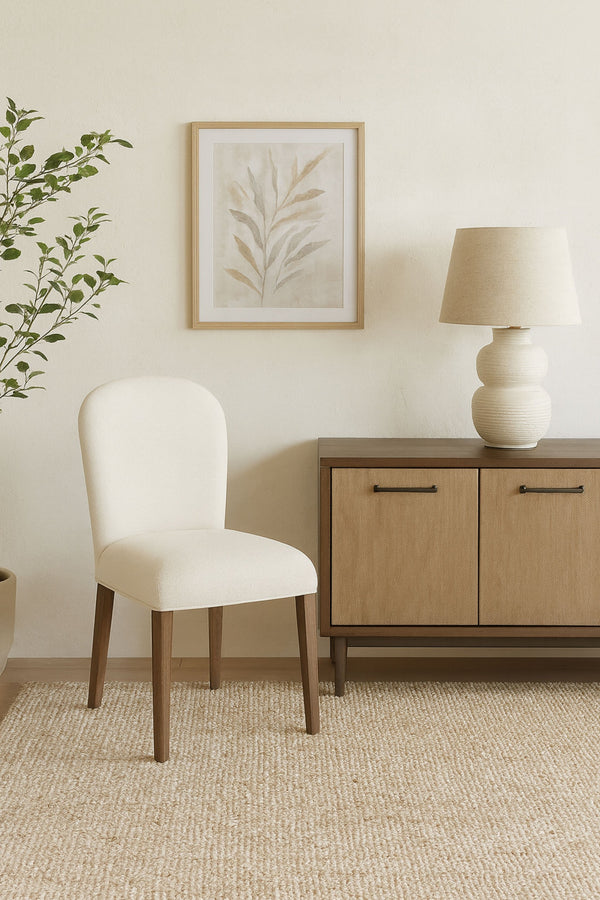 English Elm Arch Upholstered Chair with Arched Back and Plush White Sand Seat, Toffee Wood Finish Dining Pair Cocoa and White Sand B2699P373207