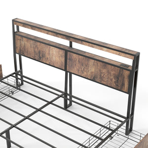 English Elm Queen Metal Platform Bed with Rgb Led Headboard Charging Station and Underbed Storage T3963P482840