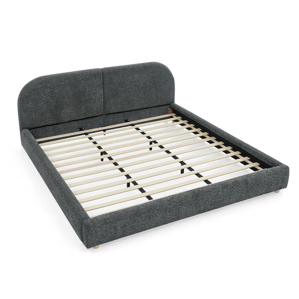 English Elm King Platform Bed Fully Upholstered in Plush Chenille with Low Profile Modern Frame Dark Gray W487S00474