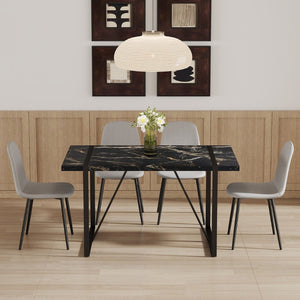 English Elm Table Modern Black Marble Dining Set With 4 Light Gray Linen Chairs - Stylish, Compact Design! W1151S02703-GIGA