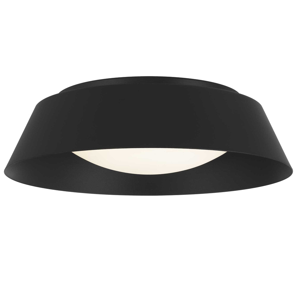 English Elm 15 Inch Matte Round Flush Mount Ceiling Light with Etched Glass Diffuser for Modern Rooms Black B370P421869