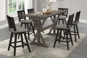 English Elm Counter Height Chairs Set Of 2 - Black Gray 360° Swivel Rustic Rubberwood Dining Furniture B011P194907