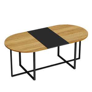 English Elm Sn-ovt200-8-wdbk Oval Dining Table Oak and Black Two-tone Modern Mdf Top Metal Base W3875P372904