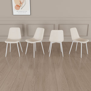 English Elm A modern linen padded dining chair set of 4 with ergonomic high back, sturdy white metal legs, comfy seats Beige W2189P190473