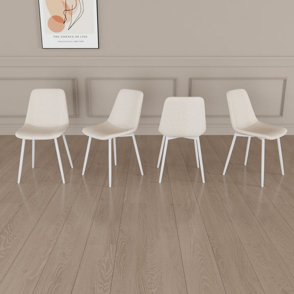 English Elm A modern linen padded dining chair set of 4 with ergonomic high back, sturdy white metal legs, comfy seats Beige W2189P190473
