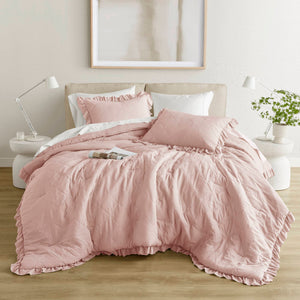 English Elm 7-piece Queen Tufted Pleated Comforter Set with Shams Bed Skirt Decorative Pillows B035P463224