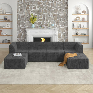 English Elm U Shape Modular Sectional Sofa - Space-Efficient, Modern Corduroy Couch For Living Room & Bedroom Comfort W487S00267-GIGA