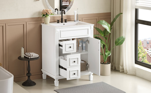 English Elm 24" Bathroom Vanity With Ceramic Sink - Elegant Modern Design, 2 Soft-Close Drawers, Adjustable Shelf N710P318990K