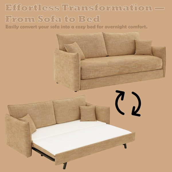 English Elm Cadie Mocha Chenille Sofa Bed with 2 Pillows — Tufted Full-Size Sleeper, Pocket Coil Comfort B2726S00569