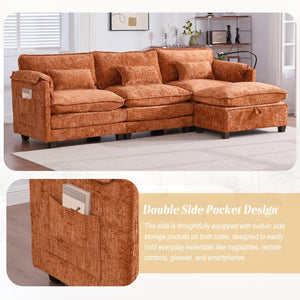 English Elm United Oversized Sectional Sofa With Movable Ottoman, Usb Ports & Modern Chenille For Cozy Living Spaces W1568S00188-GIGA