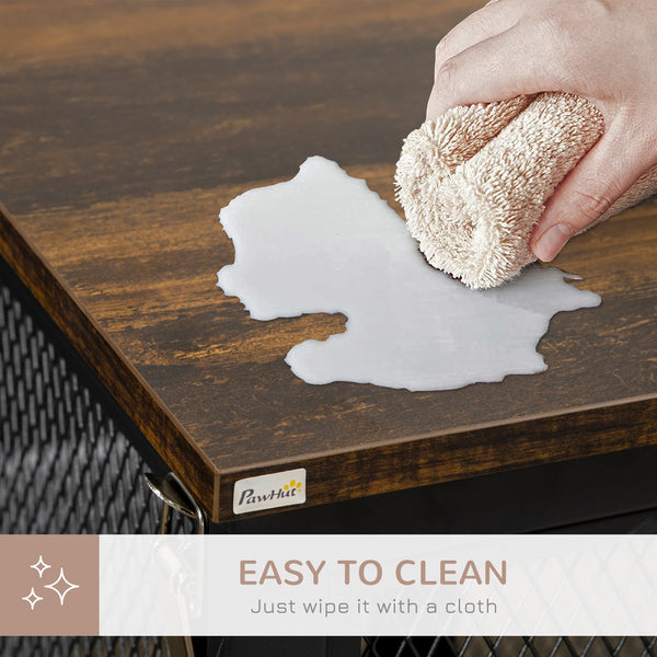 English Elm PawHut Furniture Style Dog Crate End Table with Flip-Up Roof, Sturdy 132 lb Top, Spacious Pet Kennel Brown W2225P200464