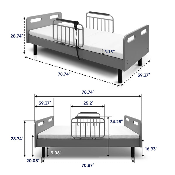 English Elm Electric Lift Bed with OKIN Motor, Memory Foam Mattress, Quiet 50,000-Cycle Frame, Fall-Safe Rails Gray,White W2699S00062