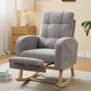 English Elm Modern Upholstered Rocking Chair With Solid Wood Legs, High Backrest, Side Pocket For Comfort & Style P2 W2725P276807-GIGA