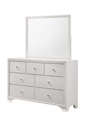 English Elm 1pc Glam Seven-Drawer Dresser with Embossed Crocodile Finish, Felt-Lined Top Drawers & Dovetail Craftsmanship White 62.4 L x 20.4 W x 41.3 H B011P217894