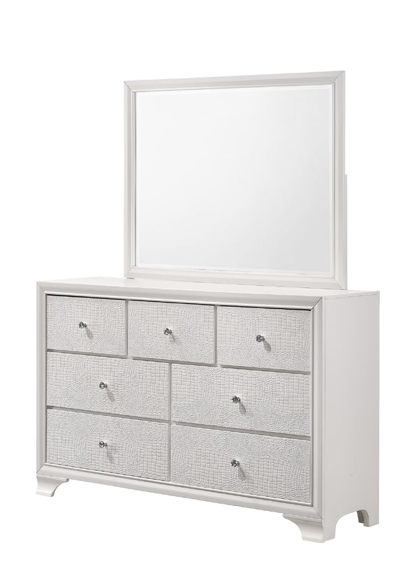 English Elm 1pc Glam Seven-Drawer Dresser with Embossed Crocodile Finish, Felt-Lined Top Drawers & Dovetail Craftsmanship White 62.4 L x 20.4 W x 41.3 H B011P217894