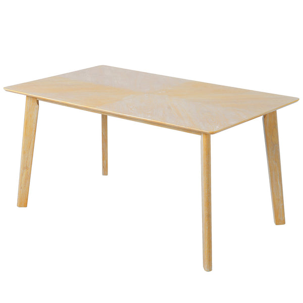 English Elm Retro Dining Table for 6 — Minimalist Rectangular MDF Top with LVL Rubberwood Legs, 220lb Capacity, Modern Dining centerpiece Natural Wood Wash N752P294999D