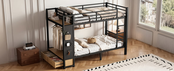 English Elm Full Size Pine Loft Bed House Frame with Slide Bookshelves and Moon Star Rails W1580S00589