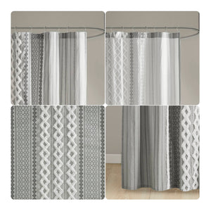 JLA Home INK+IVY - Cotton Imani Aztec Printed Shower Curtain with Chenille Stripe Trim — Boho Texture, OEKO‑TEX Certified Comfort Gray II70-1123